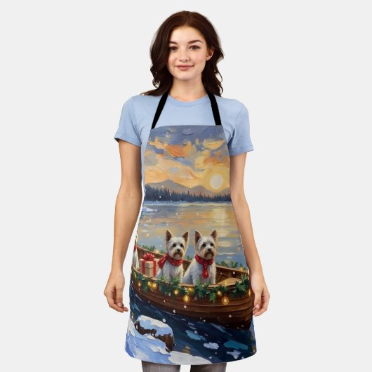 Bichon Frise Christmas Boat Holiday エプロン (着用した状態)