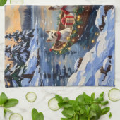 Bichon Frise Christmas Boat Holiday キッチンタオル (折り畳み)