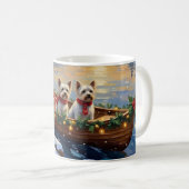 Bichon Frise Christmas Boat Holiday コーヒーマグカップ (正面右)