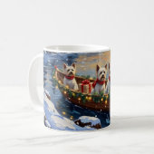 Bichon Frise Christmas Boat Holiday コーヒーマグカップ (正面左)