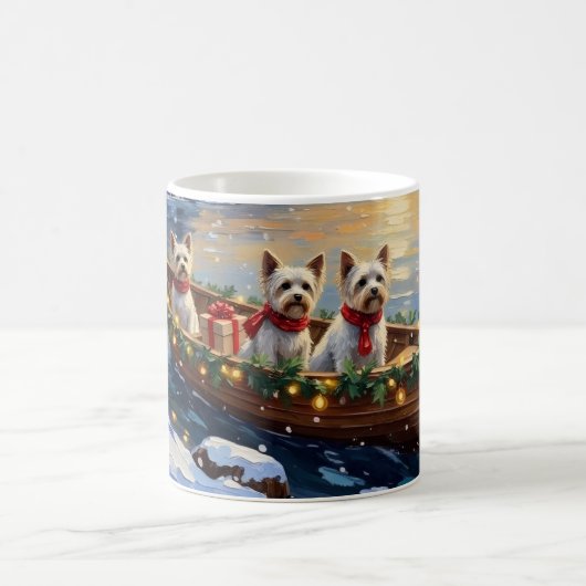 Bichon Frise Christmas Boat Holiday コーヒーマグカップ (中央)