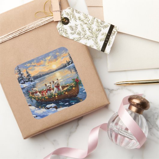 Bichon Frise Christmas Boat Holiday スクエアシール (ギフト)