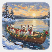 Bichon Frise Christmas Boat Holiday スクエアシール (正面)