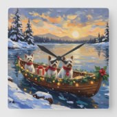 Bichon Frise Christmas Boat Holiday スクエア壁時計 (正面)