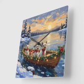 Bichon Frise Christmas Boat Holiday スクエア壁時計 (傾斜)