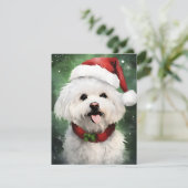 Bichon Frise Christmas brush絵を描のアートワーク シーズンカード (スタンド正面)