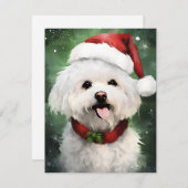 Bichon Frise Christmas brush絵を描のアートワーク シーズンカード (正面/裏面)