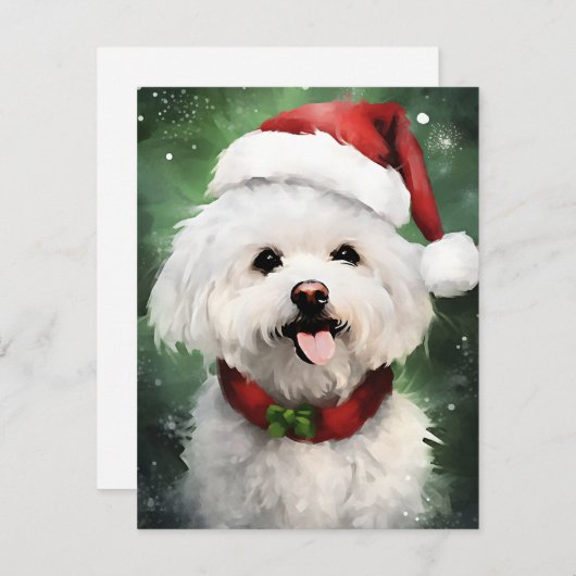 Bichon Frise Christmas brush絵を描のアートワーク シーズンカード (正面/裏面)