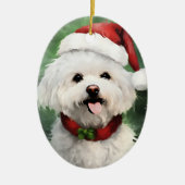 Bichon Frise Christmas brush絵を描のアートワーク セラミックオーナメント (正面)