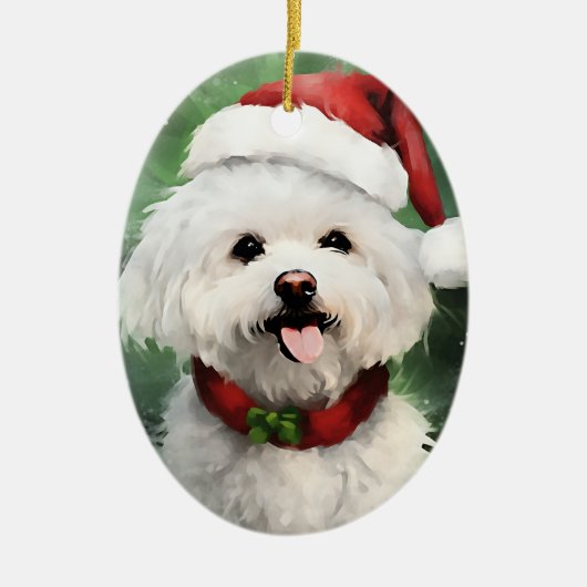 Bichon Frise Christmas brush絵を描のアートワーク セラミックオーナメント (正面)
