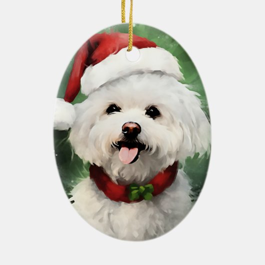 Bichon Frise Christmas brush絵を描のアートワーク セラミックオーナメント (裏面)