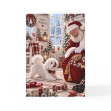 Bichon Frise Christmas Card | Santa Claus & Bichon
