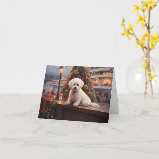 Bichon Frise Christmas Cruise: Pawsome Holiday カード (黄色い花)