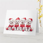 Bichon Frise Christmas Dress Santa Hat カード (黄色い花)