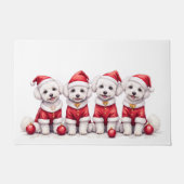 Bichon Frise Christmas Dress Santa Hat ドアマット (正面)