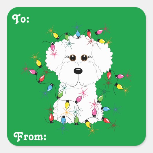 Bichon Frise Christmas Giftスタンプ スクエアシール (正面)
