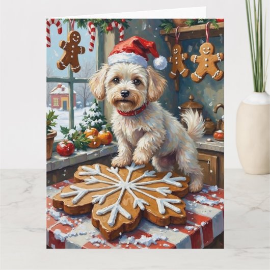 Bichon Frise Christmas Gingerbread Baking Holiday カード (正面)