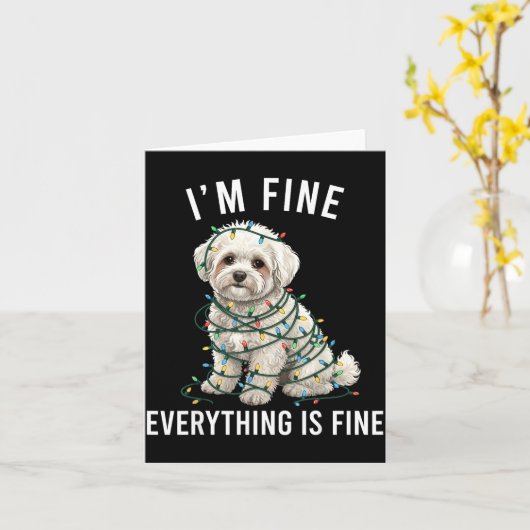 Bichon Frise Christmas I'm Fine Everything Is Fine カード (黄色い花)