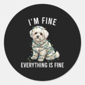Bichon Frise Christmas I'm Fine Everything Is Fine ラウンドシール (正面)