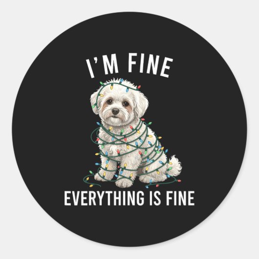 Bichon Frise Christmas I'm Fine Everything Is Fine ラウンドシール (正面)