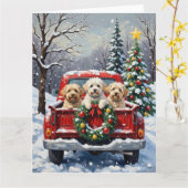 Bichon Frise Christmas Red Truck Holiday カード (黄色い花)