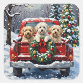 Bichon Frise Christmas Red Truck Holiday スクエアシール (正面)