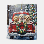 Bichon Frise Christmas Red Truck Holiday セラミックオーナメント (左)