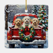 Bichon Frise Christmas Red Truck Holiday セラミックオーナメント (裏面)