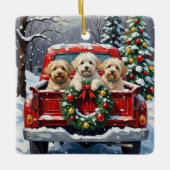 Bichon Frise Christmas Red Truck Holiday セラミックオーナメント (正面)