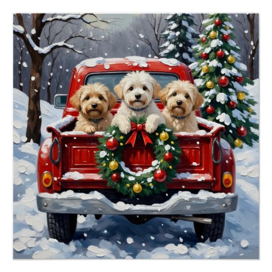 Bichon Frise Christmas Red Truck Holiday ポスター (正面)