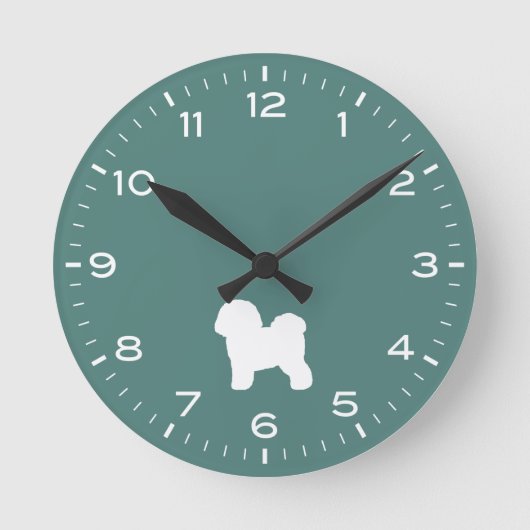 Bichon Frise Dog Bred Silhouette Round Clock ラウンド壁時計 (正面)
