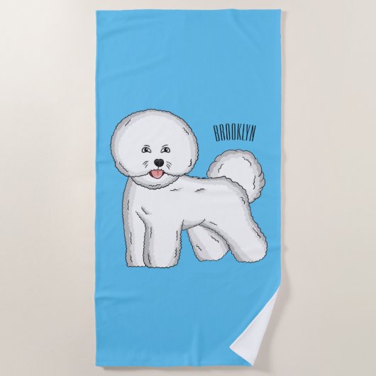 Bichon frise dog cartoon illustration  ビーチタオル (正面)