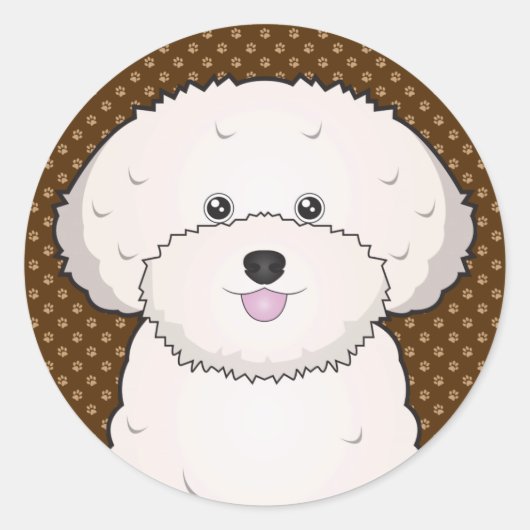 Bichon Frise Dog Cartoon Paws ラウンドシール (正面)