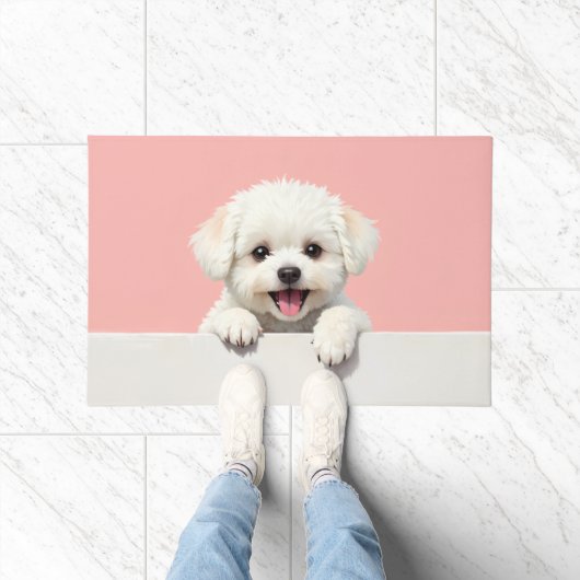 Bichon Frise Dog Doormat Art ドアマット (室内)