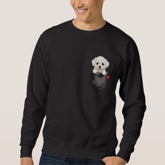 Bichon Frise Dog in Pocket Peeking Cute Puppy Dog スウェットシャツ (正面)
