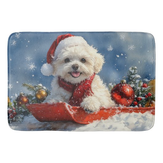 Bichon Frise Dog in Sledge Let it Snow Christmas  バスマット (正面)
