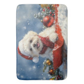 Bichon Frise Dog in Sledge Let it Snow Christmas  バスマット (正面縦)