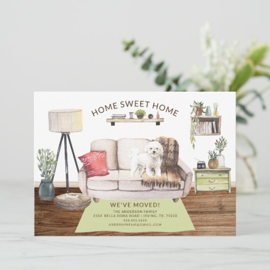 Bichon Frise Dog Moving Announcement 招待状 (スタンド正面)