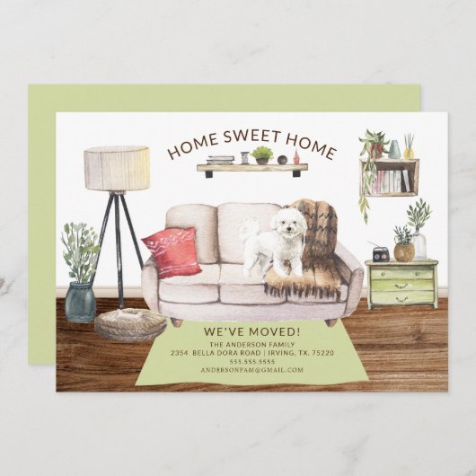 Bichon Frise Dog Moving Announcement 招待状 (正面/裏面)