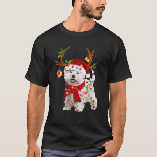 Bichon Frise Dog Reindeer Santa Christmas おもしろい An Tシャツ (正面)