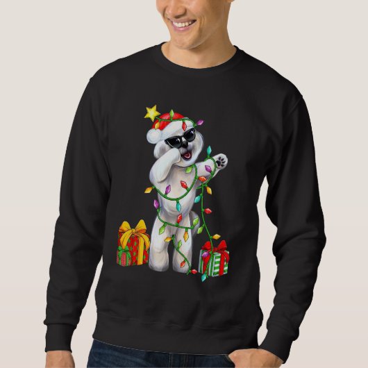 Bichon Frise Dog Santa Hat Christmas Tree Lights X スウェットシャツ (正面)