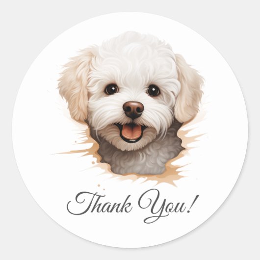 Bichon Frise Dog Thank You ラウンドシール (正面)