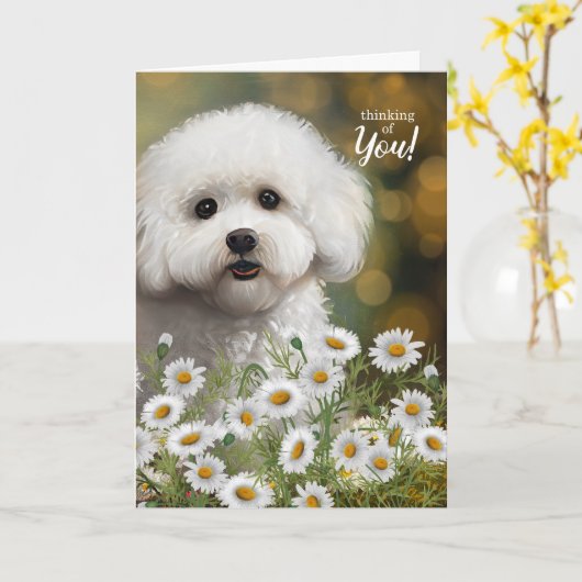 Bichon Frise Dog Thinking of You Daisies カード (黄色い花)