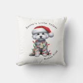 Bichon Frise Dog Wrapped In Christmas Light クッション (正面)