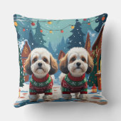 Bichon Frise Dogs Christmas Snow Holiday クッション (裏面)