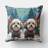 Bichon Frise Dogs Christmas Snow Holiday クッション (正面)