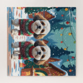 Bichon Frise Dogs Christmas Snow Holiday ジグソーパズル (横)