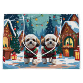 Bichon Frise Dogs Christmas Snow Holiday ラージペーパーバッグ (正面)