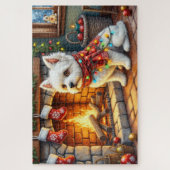Bichon Frise Fireplace with Christmas Lights ジグソーパズル (縦)