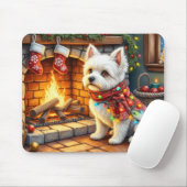 Bichon Frise Fireplace with Christmas Lights マウスパッド (マウス)